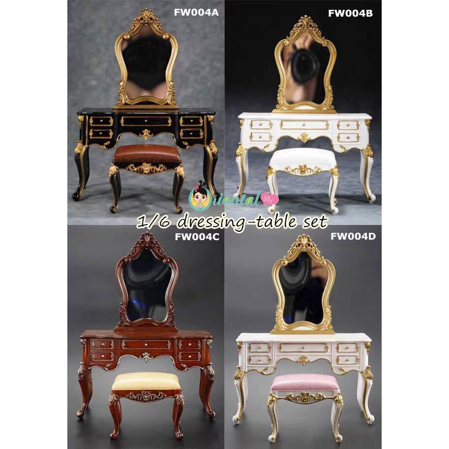พร้อมส่ง 1/6 สินค้าตุ๊กตา hottoys bjd blyth โต๊ะเครื่องแป้ง พร้อมเก้าอี้ แนวยุโรป Dressing Table Set