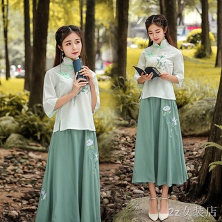 พร้อมส่งจ้า👗Hanfu หญิง cheongsam สไตล์รีพับลิกันสไตล์จีนฤดูใบไม้ผลิและฤดูร้อนเครื่องแต่งกายสไตล์จีนชุดสองชิ้น