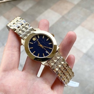 (ผ่อน0%) นาฬิกาสแตนเลส สีทอง Tory Burch TBW8003 Whitney Gold Stainless Steel Blue Dial Women`s Watch หน้าปัดกลม 35 มม.