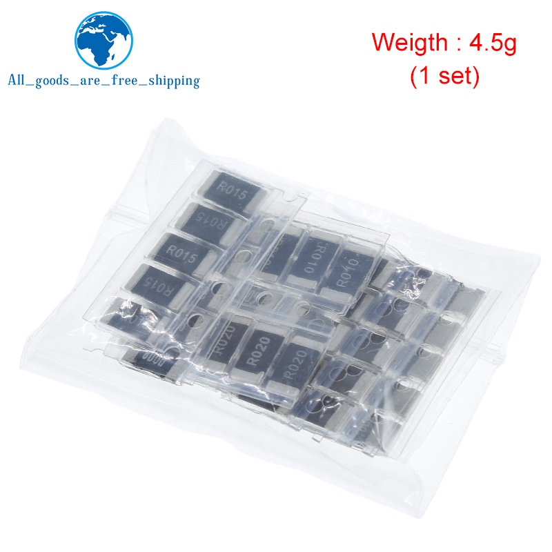 50pcs Alloy resistance 2512 SMD Resistor ตัวอย่างชุด,10 ชนิดX5pcs = 50pcs R001 R002 R005 R008 R010 R