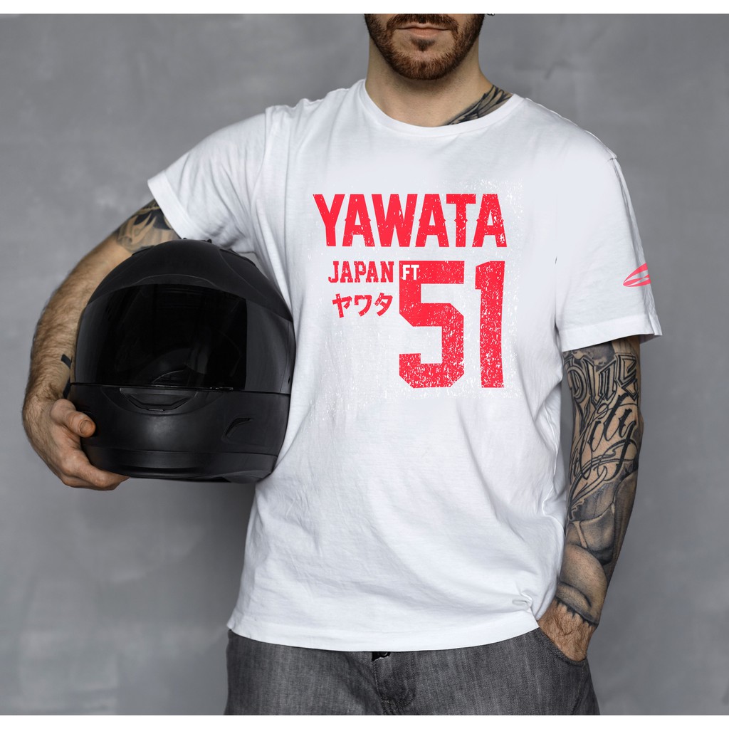 YAWATA เสื้อยืดคอกลมแขนสั้น ผู้ชาย ลาย YAWATA FT51 สุดเท่ห์ สีขาว