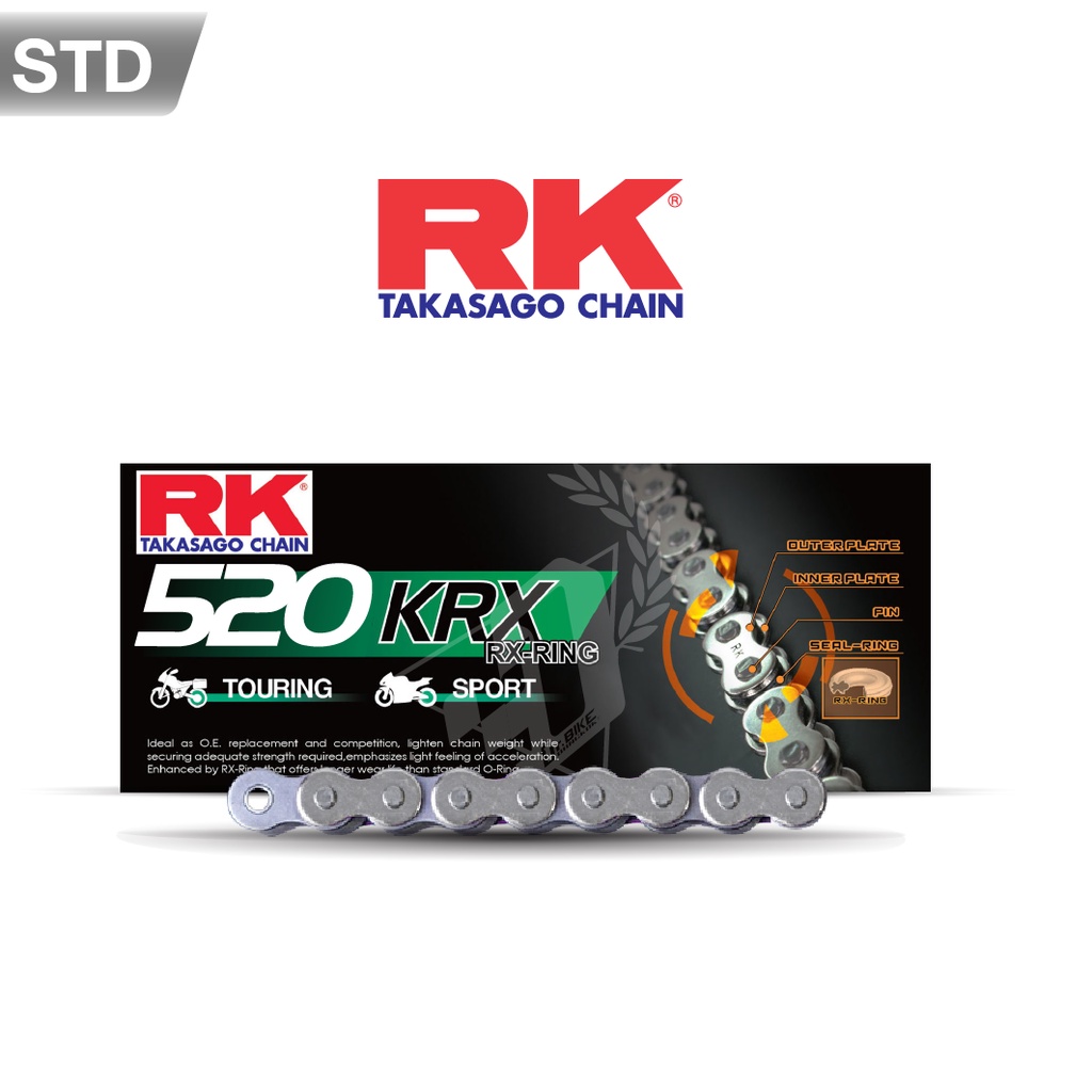 3. โซ่สี RK 520KRX X-Ring120L / 520KRO2 O-Ring120L สีเหล็ก สีทองล้วน สีดำหมุดทอง โซ่เอ็กริง/โซ่โอริง สำหรับ250-650cc