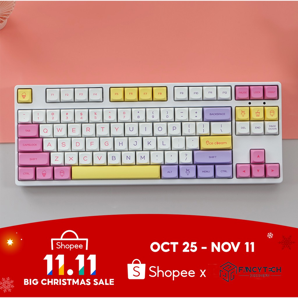 เซ็ตปุ่มคีย์แคป 140 คีย์ Ice cream Keycaps Dye Sublimation PBT QX1 Profile เหมาะสม 61/64/68/78/84/87