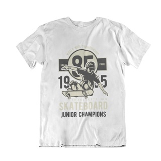 เสื้อยืดผู้ชายลายสเก็ตบอร์ดJunior CHAMPION White,ผ้าคอตตอนแท้รุ่นใหม่