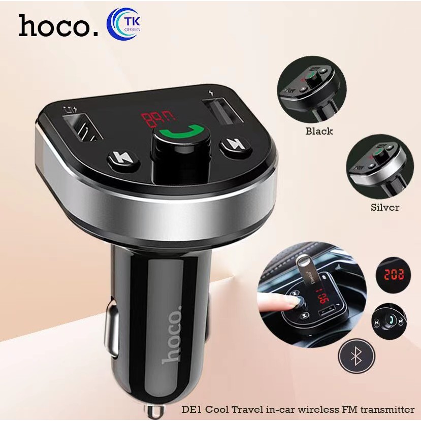 HOCO DE1 หัวชาร์จในรถยนต์พร้อมบลูทูธในตัว LED 2USB FM บลูทูธเวอร์ชั่น5.0A ของแท้100%