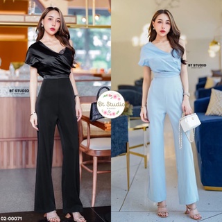 พร้อมส่ง🌦️jumpsuit สายเดี่ยวลูกไม้ข้างนึง แต่งผ้าซาตินคลุมหัวไหล่ข้างนึง🌑 02-00071