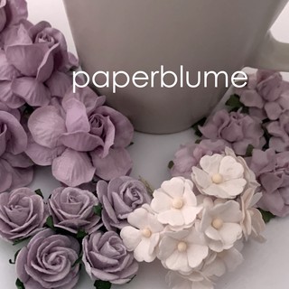 เซ็ท DIY 4 ดีไซน์ รวม 25 ดอก ดอกไม้กระดาษสา งานประดิษฐ์ งานแต่ง Mulberry Paper Flowers (ม่วงพาสเทลอ่อน ขาว B)