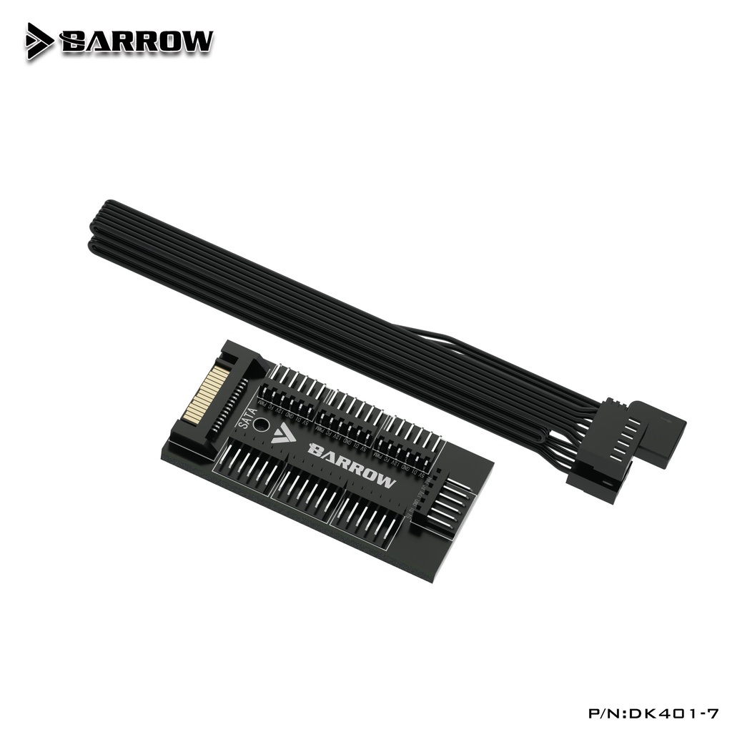 Barrow DK401-7 ตัวควบคุม 7 ทาง ฟังก์ชั่นเต็ม RGB และฮับพัดลม Sata พาวเวอร์ซัพพลายอินเตอร์เฟซ PC ระบายความร้อนด้วยน้ํา