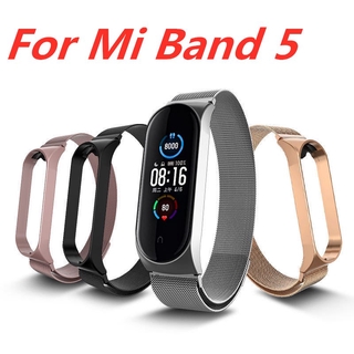 Ready Stock Metal Milanese Magnetic สายสแตนเลสสำหรับ Xiaomi Mi Band 5 สายนาฬิกาข้อมือ สายรัดไมล์ Mi Band Mi Band Strap