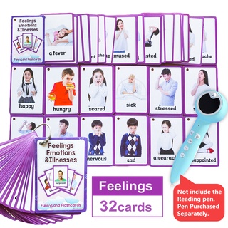 32Pcs/Set Feelings Emotions Illness Cognitive Flash Card English Card Smart Reading Pen