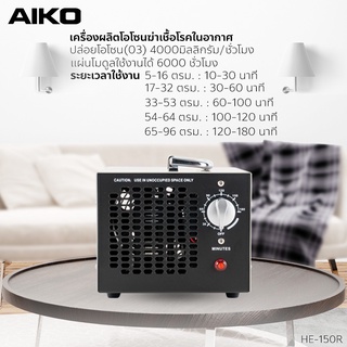 AIKO รุ่น HE-150R 4000 มิลลิกรัม เครื่องผลิตโอโซนฆ่าเชื้อโรคในอากาศ ครอบคลุมพื้นที่ 96 ตรม.