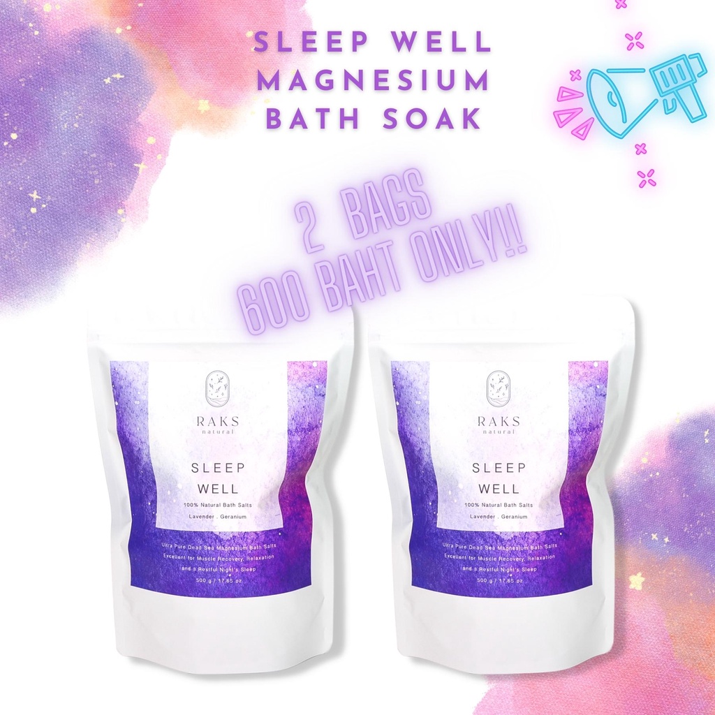 RAKS NATURAL 2 Bags Sleep Well Magnesium Bath Salt Flakes เกลือแช่ตัว แช่เท้าเพื่อผ่อนคลาย Lavender & Floral Blend