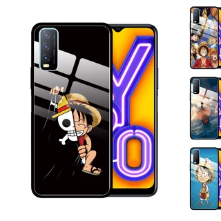 เคสโทรศัพท์มือถือกระจกนิรภัย ลายการ์ตูนลูฟี่ One Piece สําหรับ Vivo Y52 Y72 5G Y3S Y1S Y17 Y15 Y12S Y30 Y50 Y11S Y20A Y20S Y30i Y91 Y93 Y95