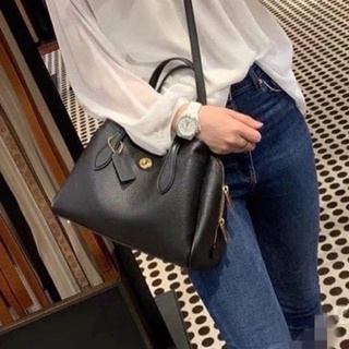 (ผ่อน0%) กระเป๋าสะพายข้าง COACH Lora 30 Handbag grained cow leather black 91740 งานshop หนังแท้ สีดำ