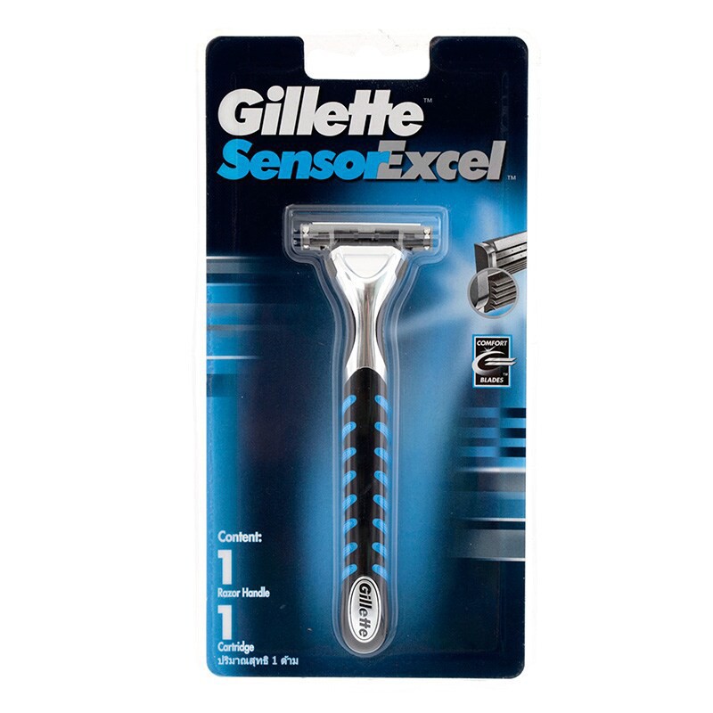 ♥Gillette Sensor Excel ยิลเลตต์ เซ็นเซอร์ เอ็กเซล ใบมีดโกนพร้อมด้าม 1 ...