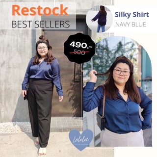 Restock‼️ ~ 𝐒𝐈𝐋𝐊𝐘 𝐒𝐇𝐈𝐑𝐓 ~ Navy Blue💙 **ปรับไซส์**