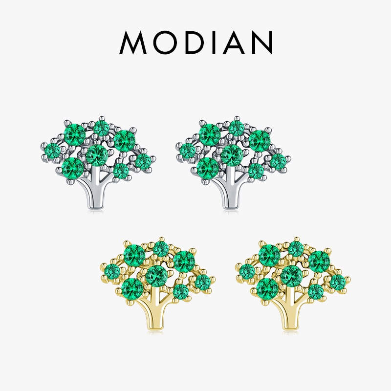 Modian เรียบง่ายน่ารัก Brocoli หูขนาดเล็ก Studs Pure 925 เงินสเตอร์ลิง Tiny แฟชั่นต่างหูผู้หญิงและเด็กเครื่องประดับ Fine