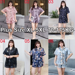 ชุดนอน เสื้อแขนสั้น ผ้าซาติน ผ้าไหม ขนาดใหญ่ XL-5XL สําหรับผู้หญิง