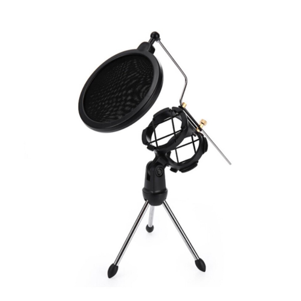 ขาตั้งไมค์โครโฟน ขาตั้งไมคตั้งโต๊ะ ขาตั้งไมค์ไลฟ์สด แบบมีที่กันลม Desktop Microphone Stand Wind Screen Pop Filter Holder