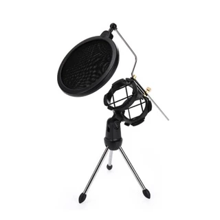 ขาตั้งไมค์โครโฟน ขาตั้งไมคตั้งโต๊ะ ขาตั้งไมค์ไลฟ์สด แบบมีที่กันลม Desktop Microphone Stand Wind Screen Pop Filter Holder