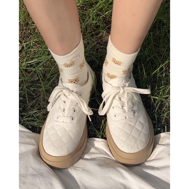 (✿ ลดเหลือ 259.- 𝗰𝗼𝗱𝗲 PDA2BF) puffy shoes (16) รองเท้าผ้าใบปักดีเทลผ้านวม