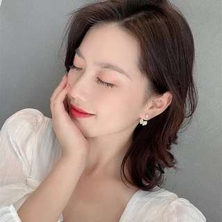 ต่างหูเข็มเงิน ประดับโบว์ มุก พลอยเทียม สไตล์เกาหลี พร้อมส่ง