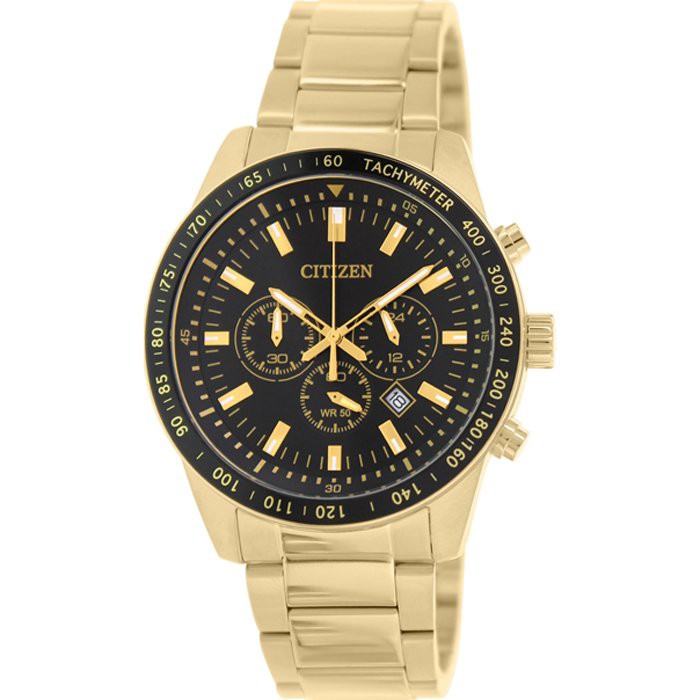 CITIZEN Quartz Men's Watch Chronograph Black Dial Stainless รุ่น AN8072-58E - Gold/Black (ขอบดำ)