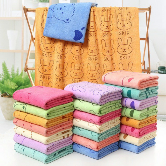 ผ้าเช็ดตัวนาโน ขนาด 90x160cm (350g) ลายการ์ตูน จัมโบ้ JUMBO รุ่นหนา กุ้นขอบ นุ่งอาบน้ำได้ AAA