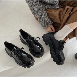 พร้อมส่ง รองเท้าหนังผู้หญิง ส้นหนาสไตล์อังกฤษ เสริมส้น ใส่สบาย งานวินเทจ