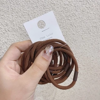 5 ชิ้น สไตล์กาแฟ สีกากี INS ไนลอน แน่นมาก ยืดหยุ่น ยางรัดผม เชือกผูกผม เครื่องประดับเกาหลี