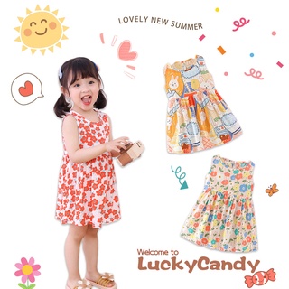 Luckycandy ชุดเดรส ผ้าฝ้าย ลายการ์ตูน แฟชั่นฤดูร้อน สําหรับเด็กผู้หญิง อายุ 1-6 ปี