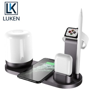 Luken 3 In 1 แท่นชาร์จไร้สาย ชาร์จเร็ว ไฟกลางคืน LED โคมไฟตั้งโต๊ะ แท่นชาร์จไร้สาย สําหรับชุดหูฟังนาฬิกามือถือ