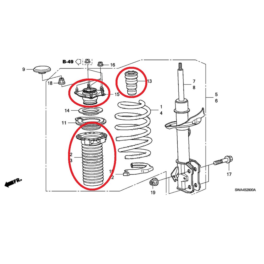 เบ้าโช๊คอัพหน้า ฮอนด้า Honda CR-V CRV G3 G4 2006-2017 เบ้าโช๊คอัพหน้า + ยางกันฝุ่นโช๊คอัพหน้า + ยางก