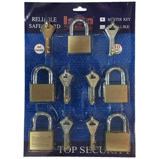 กุญแจ MASTER KEY ISON 450-40/5 40 มม. 5 ตัว/ชุด ISON 40 MM. 450-40/5 POLISHED BRASS MASTER KEY PADLOCK 5EA/SET