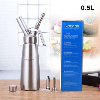 ขวดทำวิปครีมสแตนเลส Koonan 0.5L ขนาดขวด : เส้นผ่าศูนย์กลาง 8 x สูง 30 ซม. ปริมาณ : 500 ml.