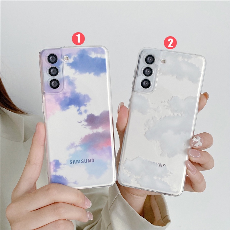 เคสโทรศัพท์มือถือแบบนิ่ม TPU ใส กันกระแทก ลายก้อนเมฆ หลากสี สําหรับ Samsung S22+ S21+ S20+ Note20 FE Ultra Note9 S10 Plus