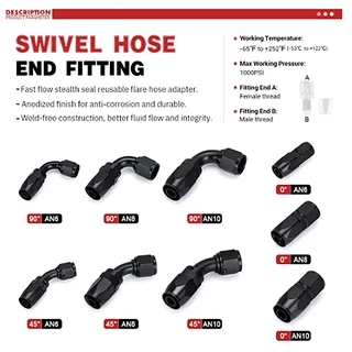 AN4 AN6 AN8 AN10 Oil Fitting Adaptor 0 45 90 180 องศาน้ํามัน/Feel/Swivel อุปกรณ์ท่อ (ข้อต่อท่อหมุน)