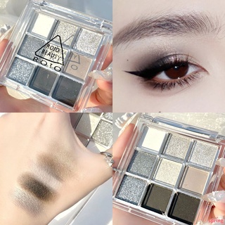 Roio 9สี Dark Punk smokey eyeshadow METALLIC Pearlescent Matte เงิน Halloween INS อายแชโดว์ราคาไม่แพงเหมาะสำหรับทุกโอกาส ❀