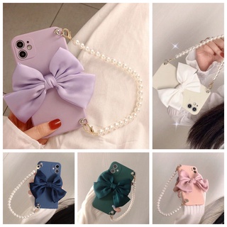 เคสโทรศัพท์มือถือ TPU แบบนิ่ม ลายโบว์น่ารัก พร้อมสายคล้องมือ ประดับไข่มุก สําหรับ Xiaomi 12 Lite 12 12X 12S Pro 12T Pro 12 Ultra