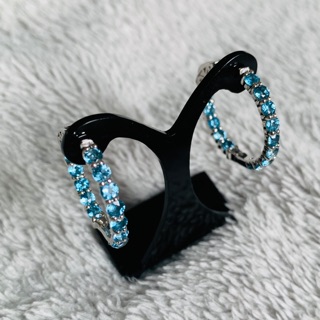 ต่างหูห่วง เงินแท้ พลอยแท้ ลอนดอนบลูโทพาส Sterling Silver 925 Hoop Earrings with Natural London Blue Topaz