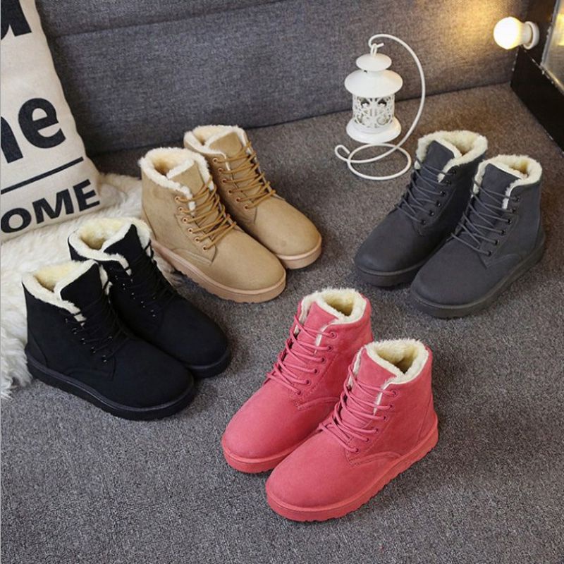 Cozy And Chic Womens Winter Faux Suede Fur Lined Snow Boots Lace-up