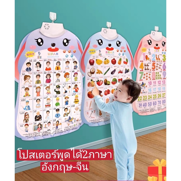 โปสเตอร์คำศัพท์ 2 ภาษา แถมฟรีที่แขวนติดผนัง ของเล่นโปสเตอร์พูดได้