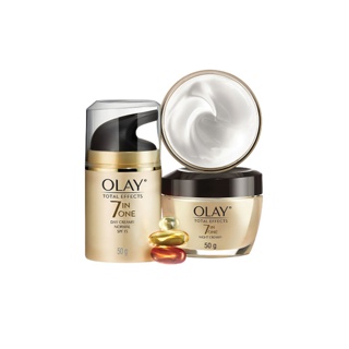 [ขายดี] OLAY โอเลย์ Total Effects สูตรป้องกันริ้วรอย เดย์ครีม 50g + ไนท์ครีม 50g | 7-in-1 Day + Night Cream 50g+50g