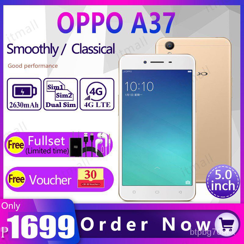 Oppo A37 Original 2GB + 16GB โทรศัพท์ 95% ใหม่ที่ใช้ Android สมาร์ทโฟน mobiles【Fullset】