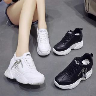 พร้อมส่ง!! ดำ38 รองเท้าผ้าใบ เสริมส้น สูง 8cm.  35-39