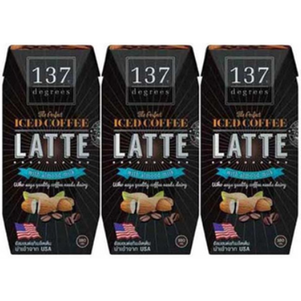 137 Degrees Iced Coffee Latte With Almond Milk 180 ml. Pack 3 boxes กาแฟเย็น ลาเต้ผสมนมอัลมอนด์ เครื