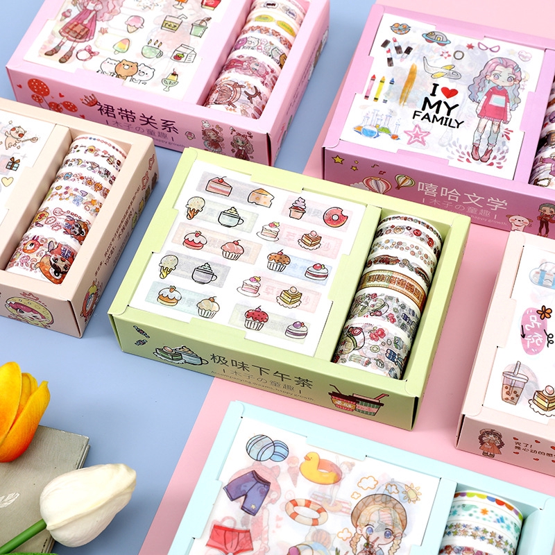 ชุดสติกเกอร์ และวาชิเทป ลายน่ารัก สำหรับตกแต่งไดอารี่ DIY