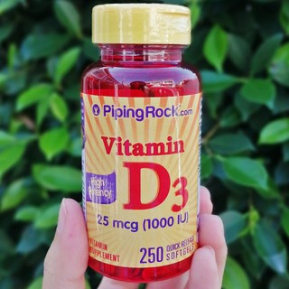 80% OFF Sale!! EXP. 04/2023 วิตามินดี 3 High Potency Vitamin D3 1,000IU 250 Softgels (Piping Rock®) เสริมกระดูก