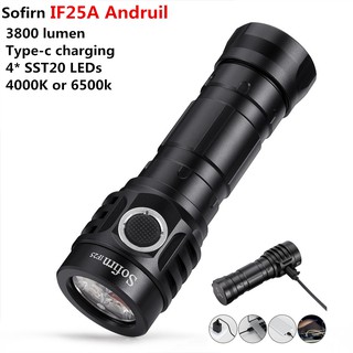 Sofirn IF25A ไฟฉาย LED Type-c ชาร์จ USB พร้อม BLF ความสว่าง 3800lm 4*4000k