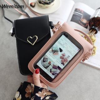 Wemitom โทรศัพท์ใส 2019 ผู้หญิงใส่เหรียญข้ามกระเป๋าสะพายสาวน่ารักโทรศัพท์กระเป๋ามินิหัวใจประเภทกระเป๋า